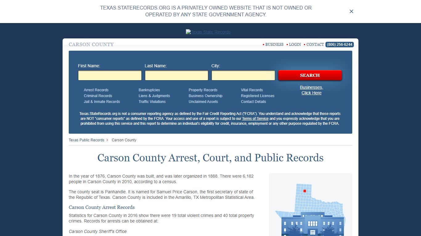 Carson County Arrest, Court, and Public Records