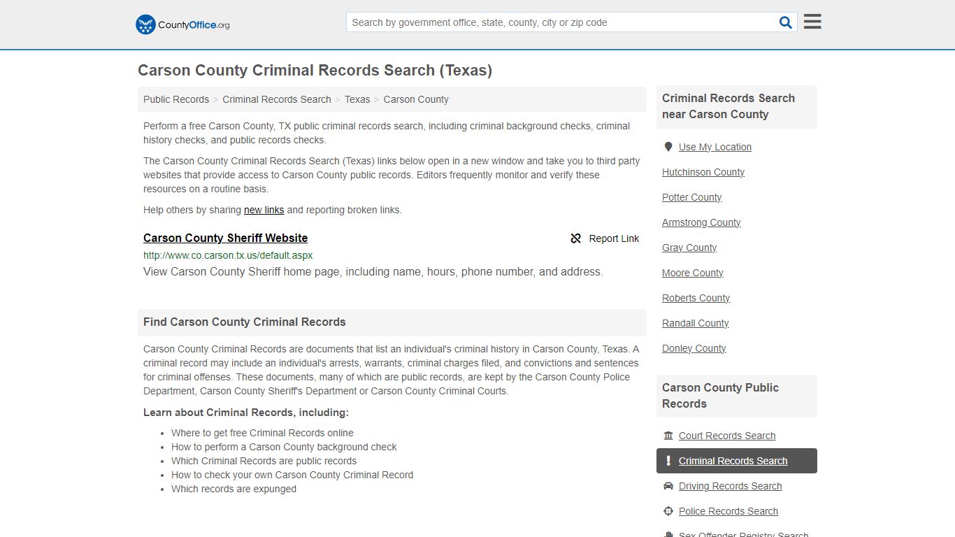 Carson County Criminal Records Search (Texas) - County Office