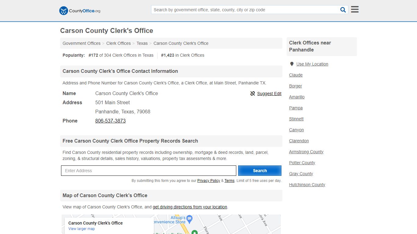 Carson County Clerk's Office - Panhandle, TX (Address and Phone)